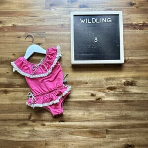 Wildling By Well Dressed Wolf Hot Pink Skirted Ruffle Lace One Piece Swimsuit 3